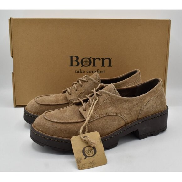 Born Womens Size 7 Corby Moc Toe Taupe Suede Lace Up Derby Shoes - Picture 1 of 13
